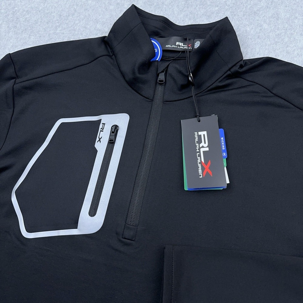 NEW RLX Ralph Lauren Performance Jersey 1/4 Zip Pullover Men's Medium Black Golf